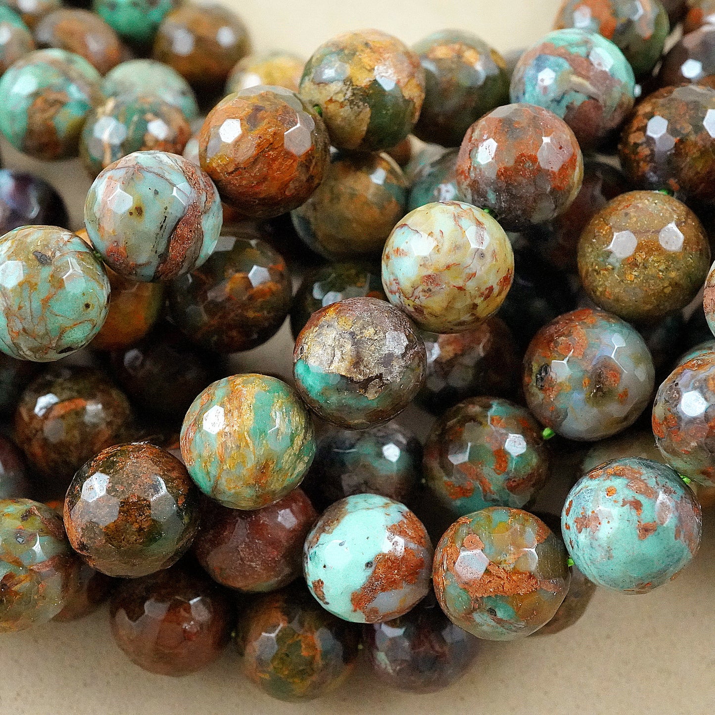 African Green Opal (Round)(Faceted)(10mm)(12mm)(16"Strand)