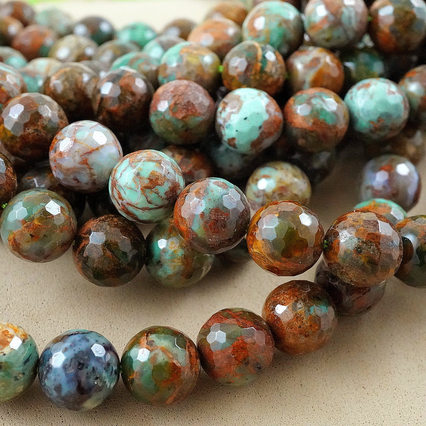 African Green Opal (Round)(Faceted)(10mm)(12mm)(16"Strand)