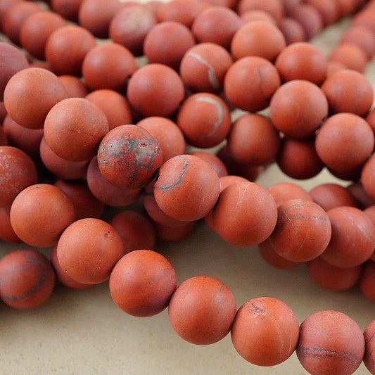 Red Jasper (Round)(Matte)(4mm)(6mm)(8mm)(10mm)(12mm)(16"Strand)