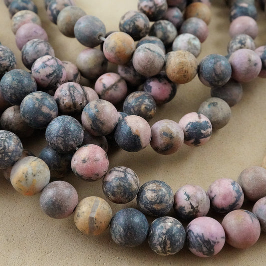 Rhodonite (Round)(Matte)(4mm)(6mm)(8mm)(10mm)(12mm)(16"Strand)