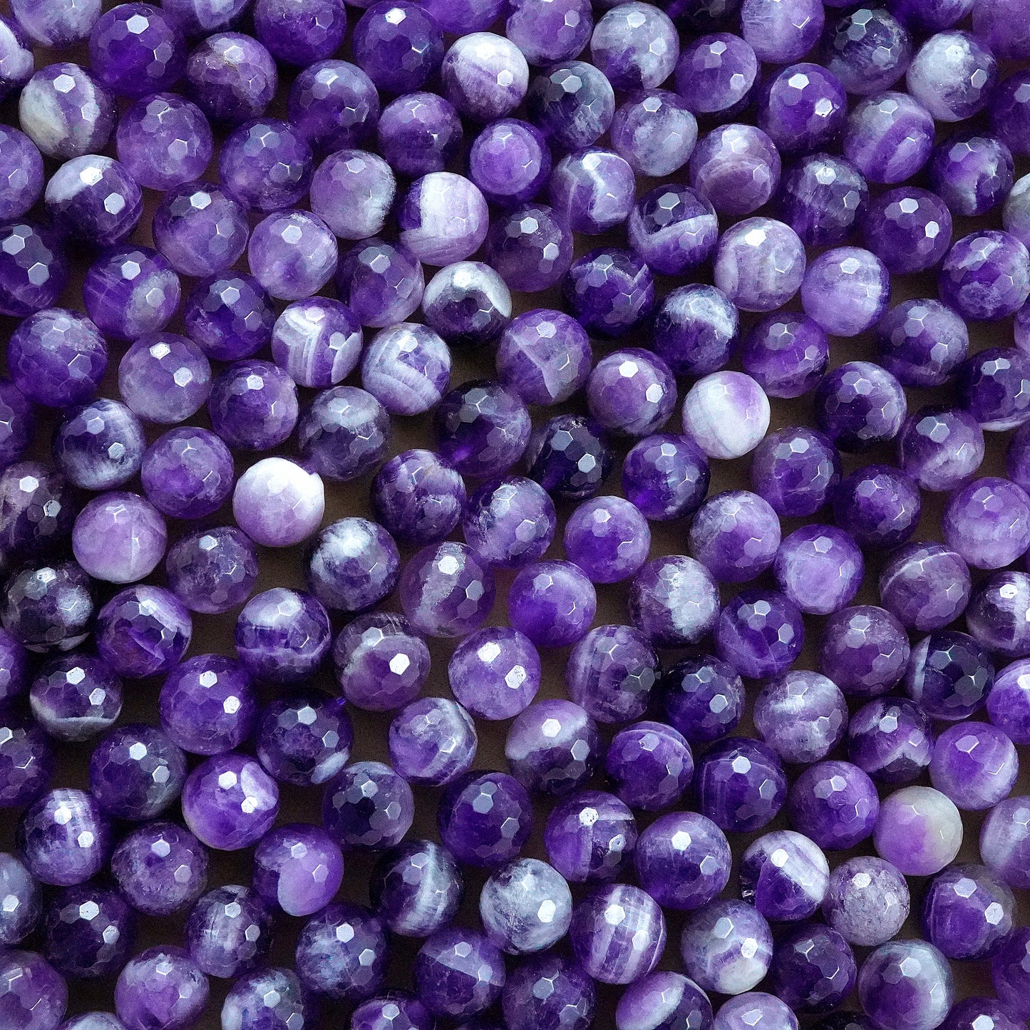 Chevron Amethyst (Round)(Faceted)(4mm)(6mm)(8mm) (10mm)(12mm)(16"Strand)