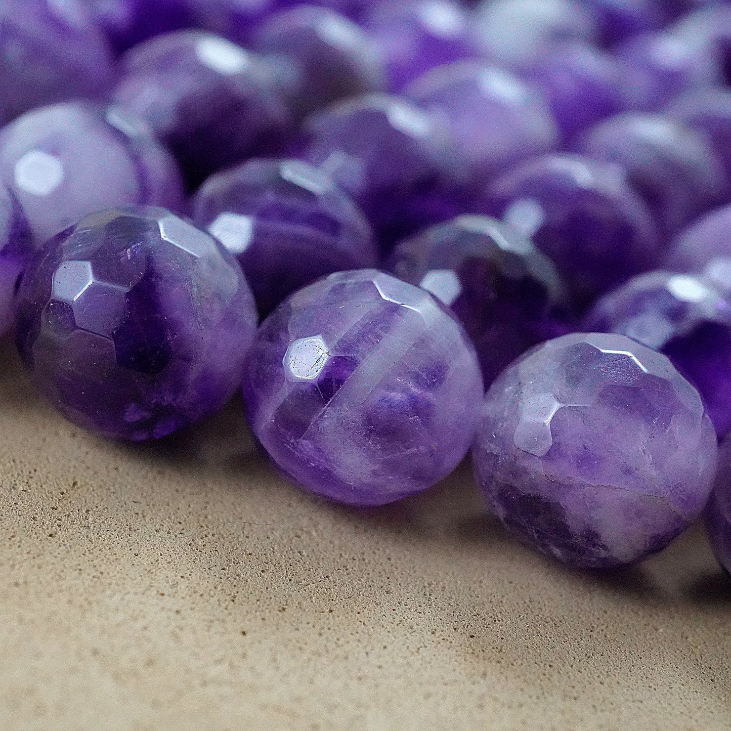 Chevron Amethyst (Round)(Faceted)(4mm)(6mm)(8mm) (10mm)(12mm)(16"Strand)