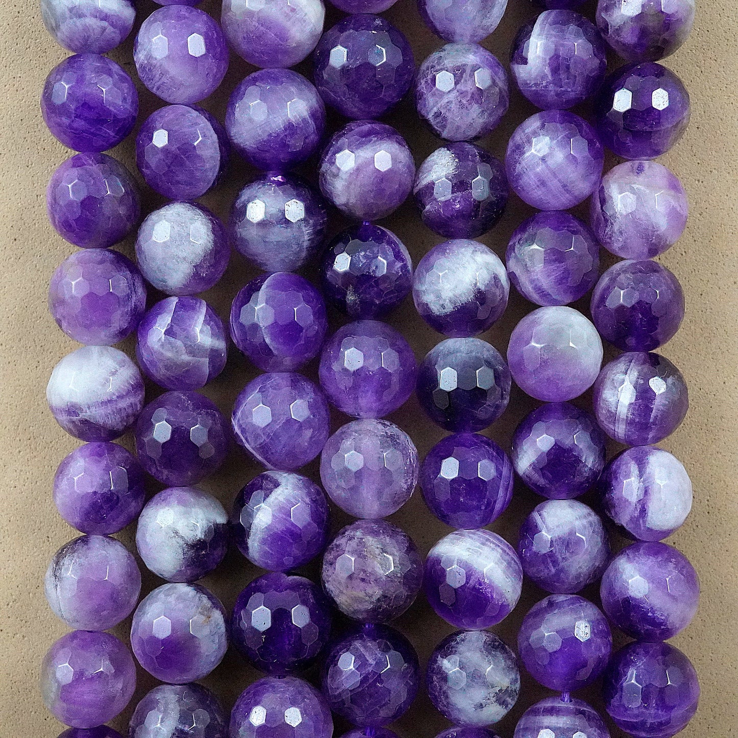 Chevron Amethyst (Round)(Faceted)(4mm)(6mm)(8mm) (10mm)(12mm)(16"Strand)