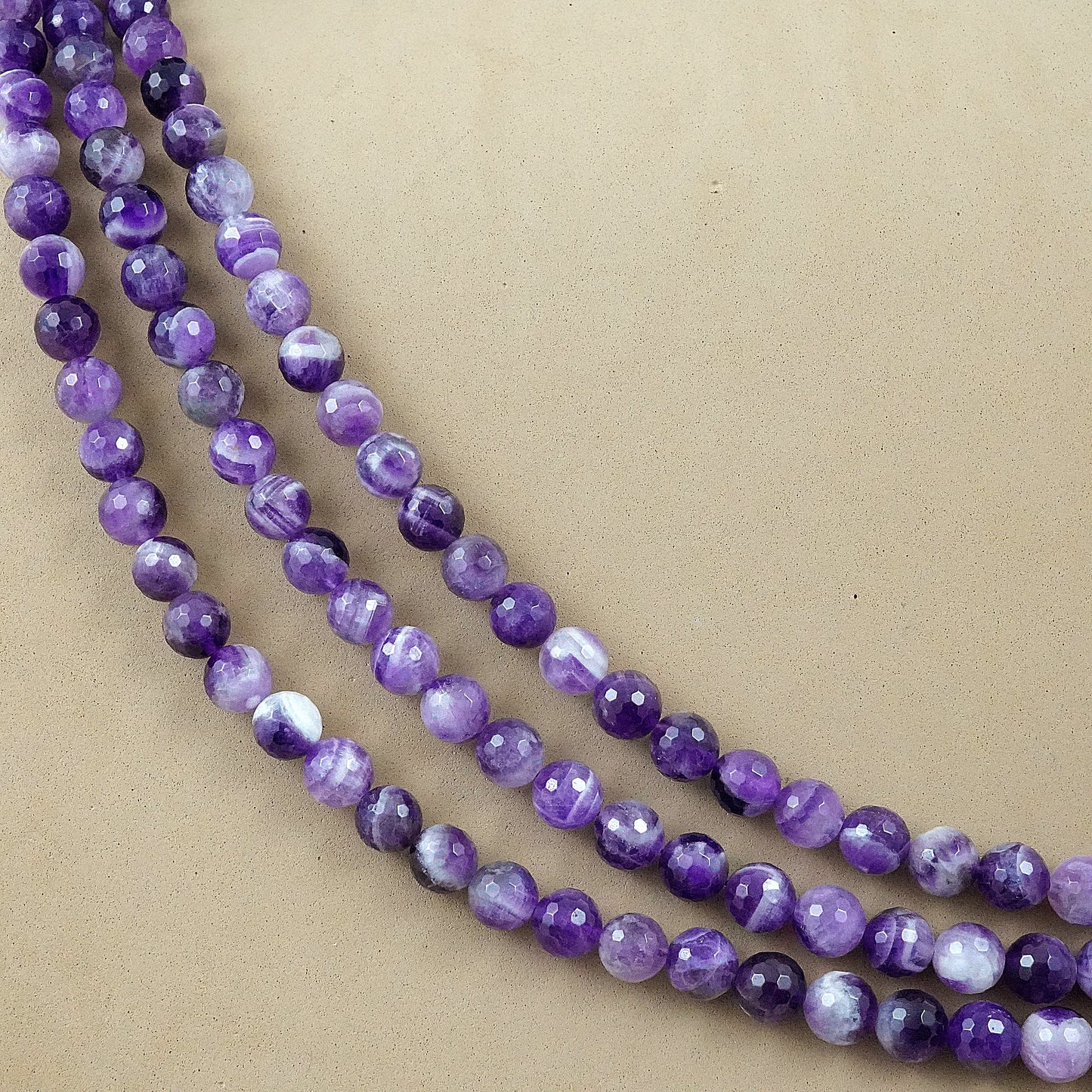 Chevron Amethyst (Round)(Faceted)(4mm)(6mm)(8mm) (10mm)(12mm)(16"Strand)