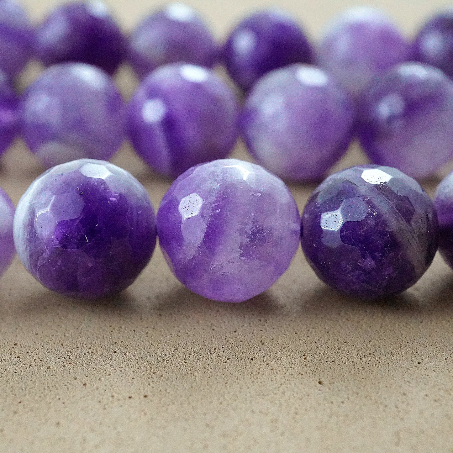 Chevron Amethyst (Round)(Faceted)(4mm)(6mm)(8mm) (10mm)(12mm)(16"Strand)