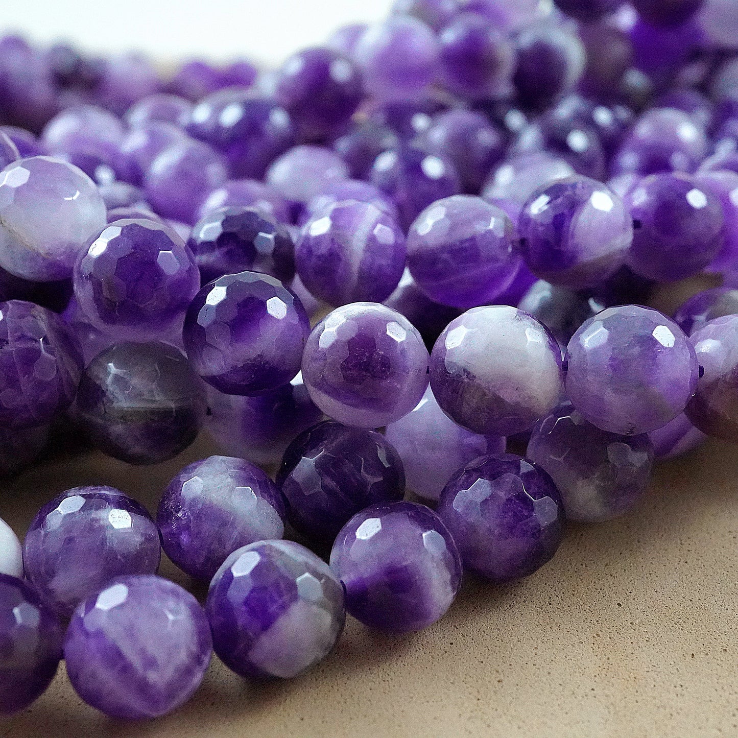 Chevron Amethyst (Round)(Faceted)(4mm)(6mm)(8mm) (10mm)(12mm)(16"Strand)