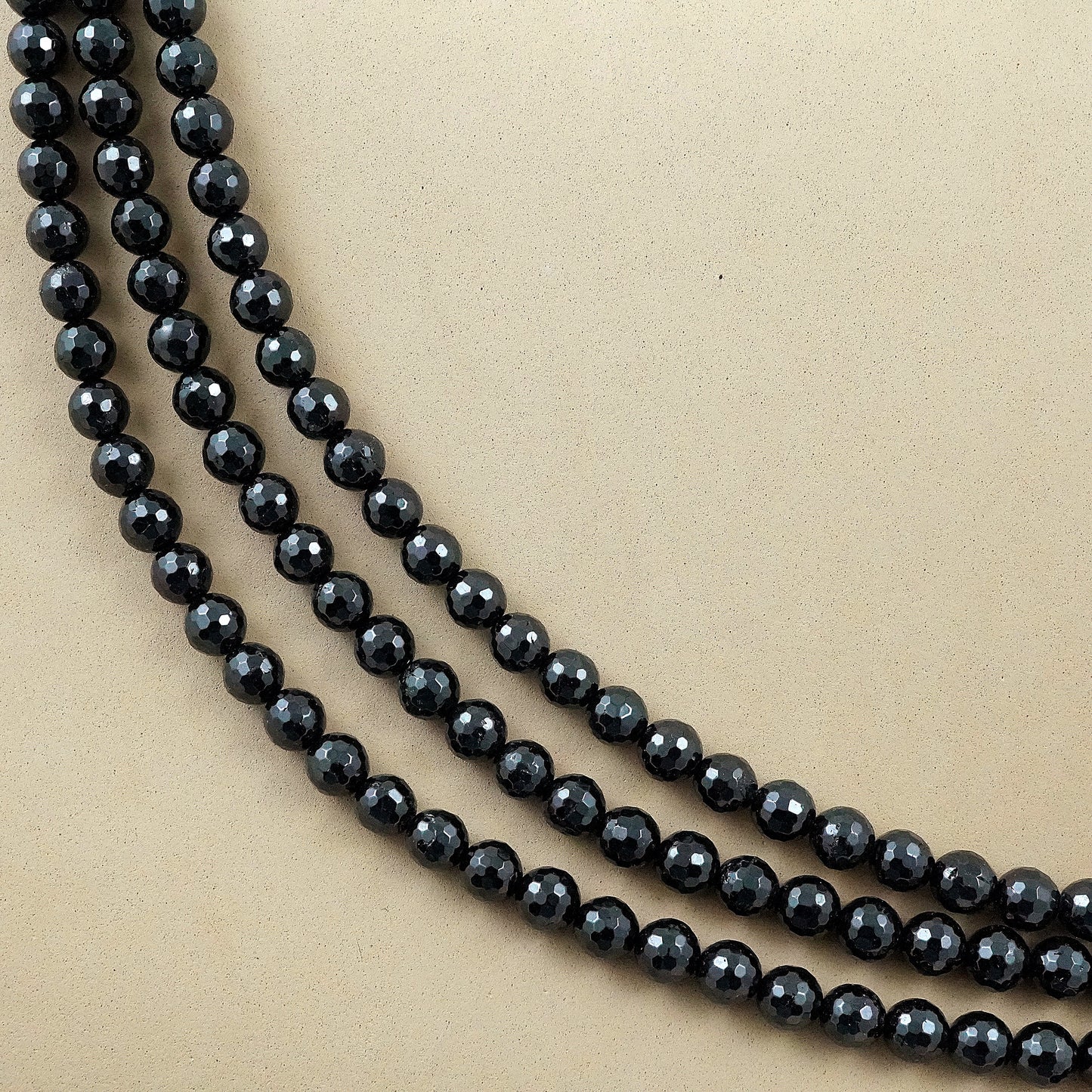 Black Tourmaline (Round)(Faceted)(6mm)(8mm)(10mm)(16"Strand)