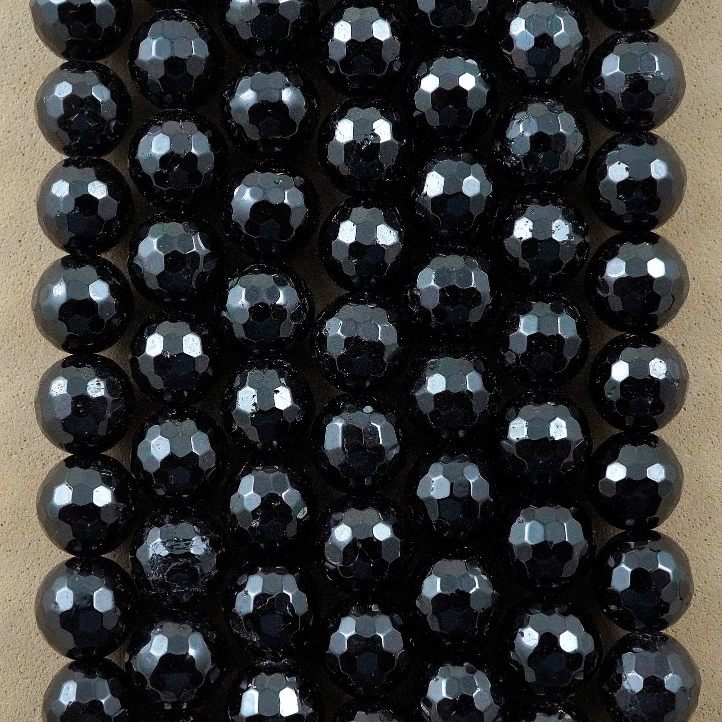 Black Tourmaline (Round)(Faceted)(6mm)(8mm)(10mm)(16"Strand)