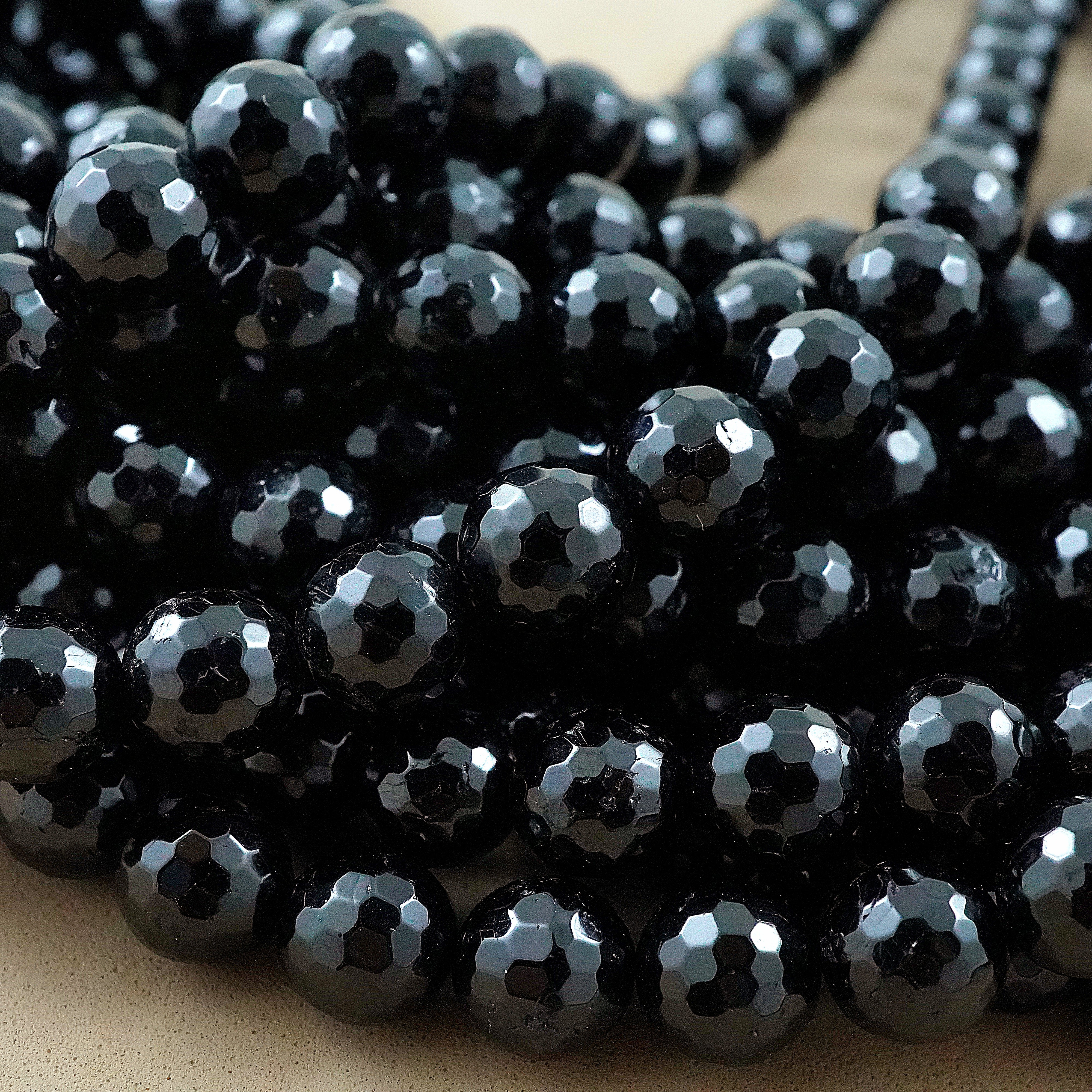 Faceted black tourmaline bead strand, top black tourmaline beads