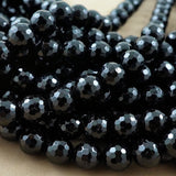 Black Tourmaline (Round)(Faceted)(6mm)(8mm)(10mm)(16"Strand)