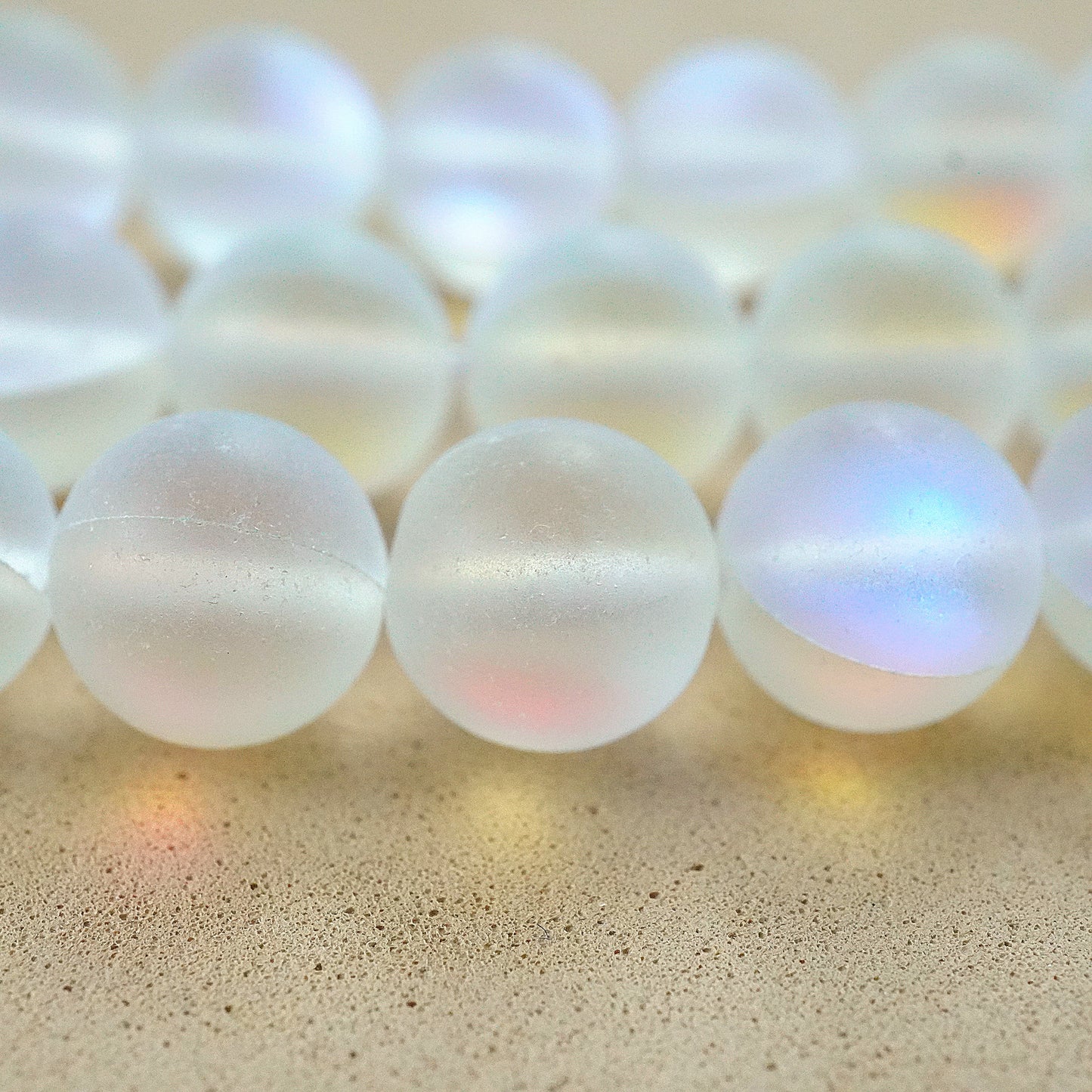 White Mystic Aura Quartz (Round)(Matte)(Syn)(6mm)(8mm)(10mm)(12mm)(16"Strand)