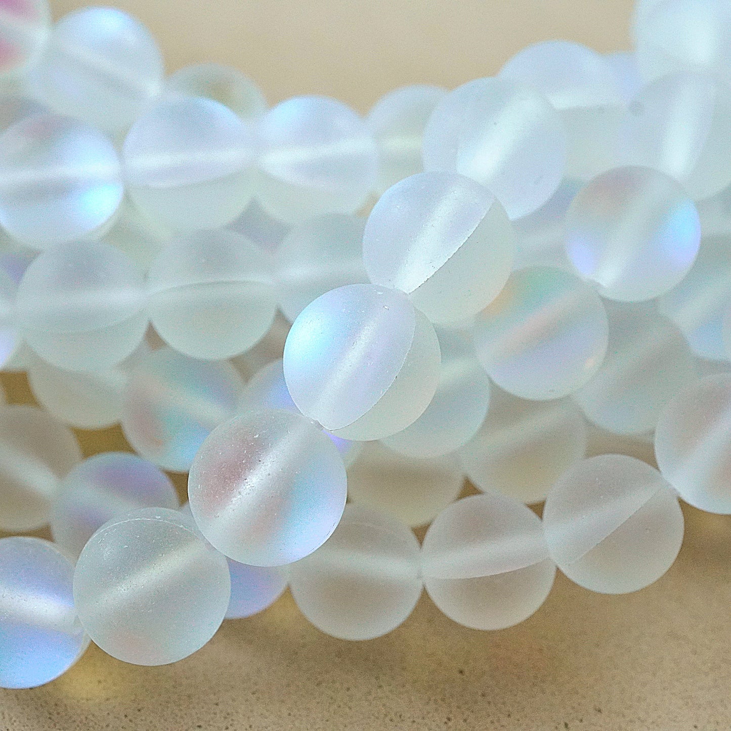 White Mystic Aura Quartz (Round)(Matte)(Syn)(6mm)(8mm)(10mm)(12mm)(16"Strand)