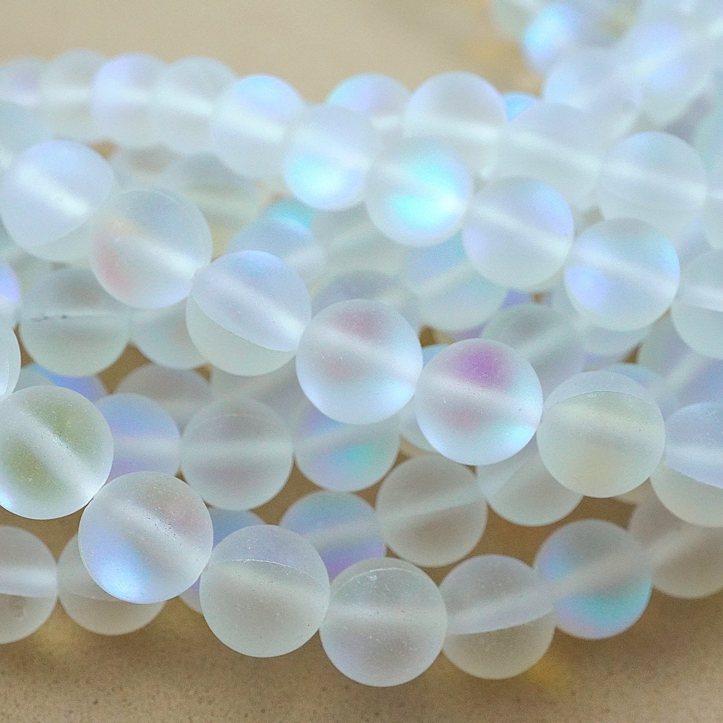 White Mystic Aura Quartz (Round)(Matte)(Syn)(6mm)(8mm)(10mm)(12mm)(16"Strand)