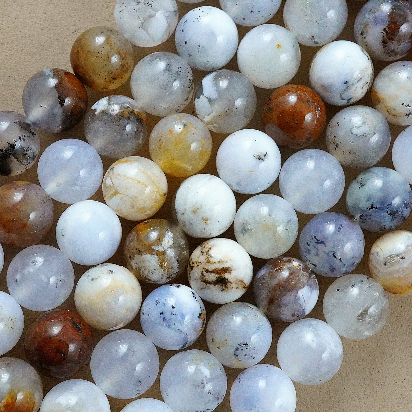 Dendritic Opal (Round)(Smooth)(6mm)(8mm)(10mm)(16"Strand)