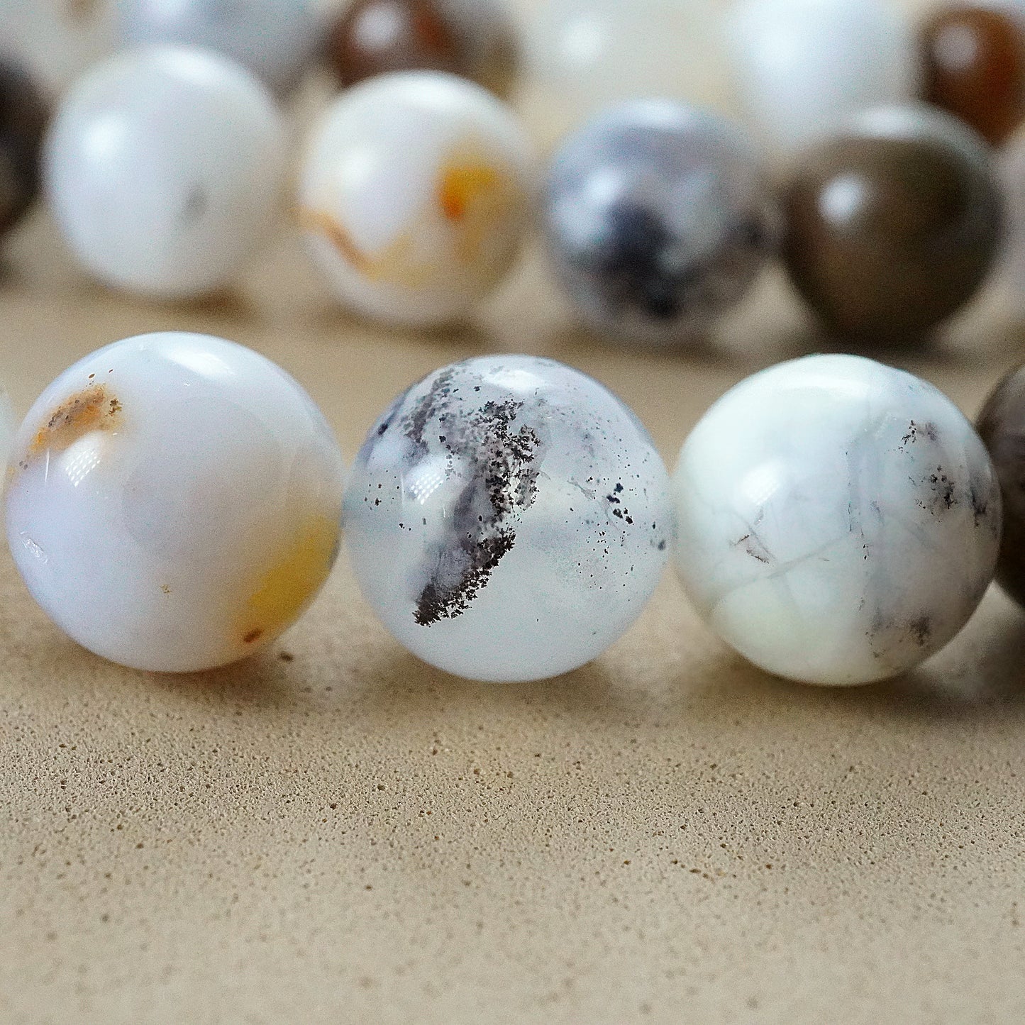 Dendritic Opal (Round)(Smooth)(6mm)(8mm)(10mm)(16"Strand)