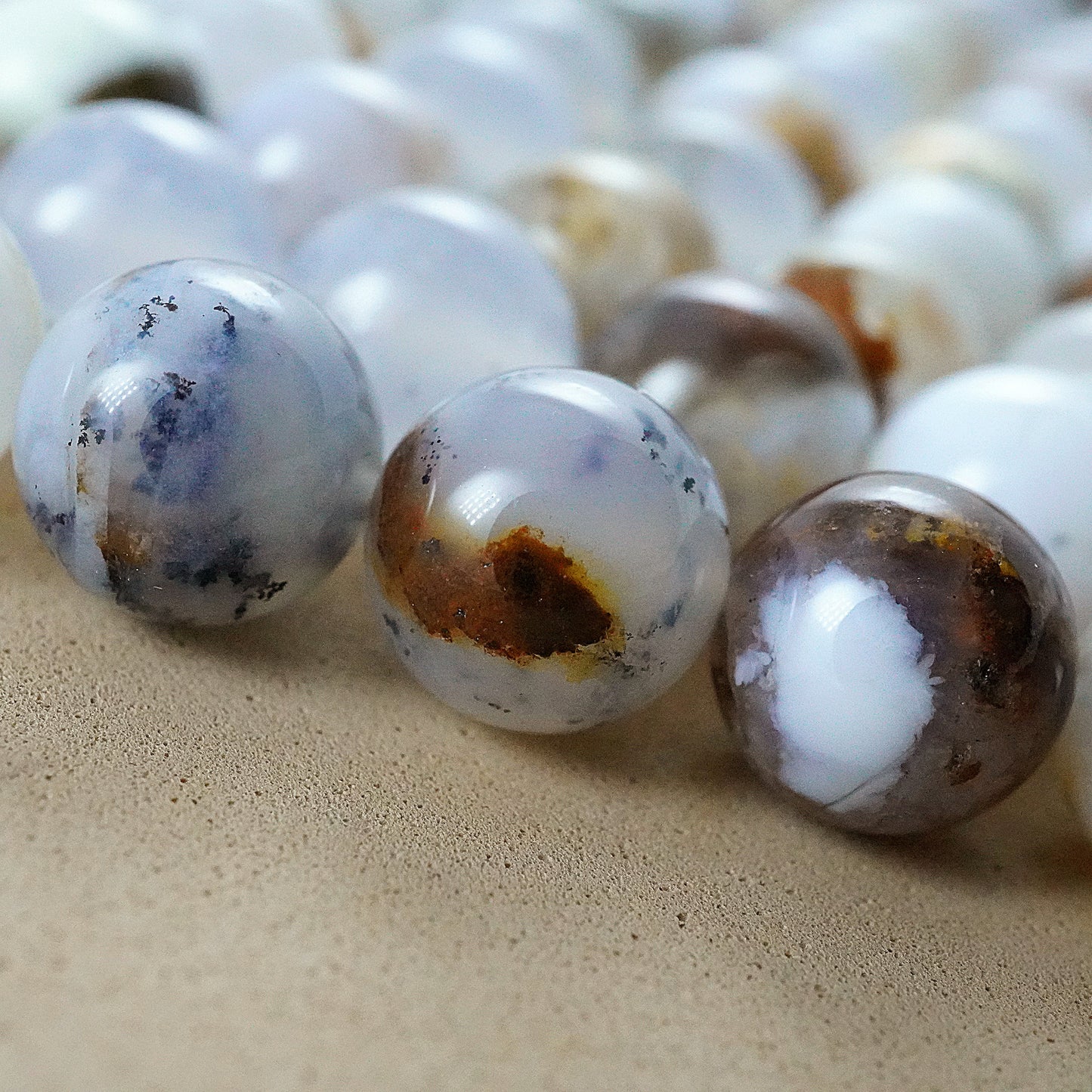 Dendritic Opal (Round)(Smooth)(6mm)(8mm)(10mm)(16"Strand)