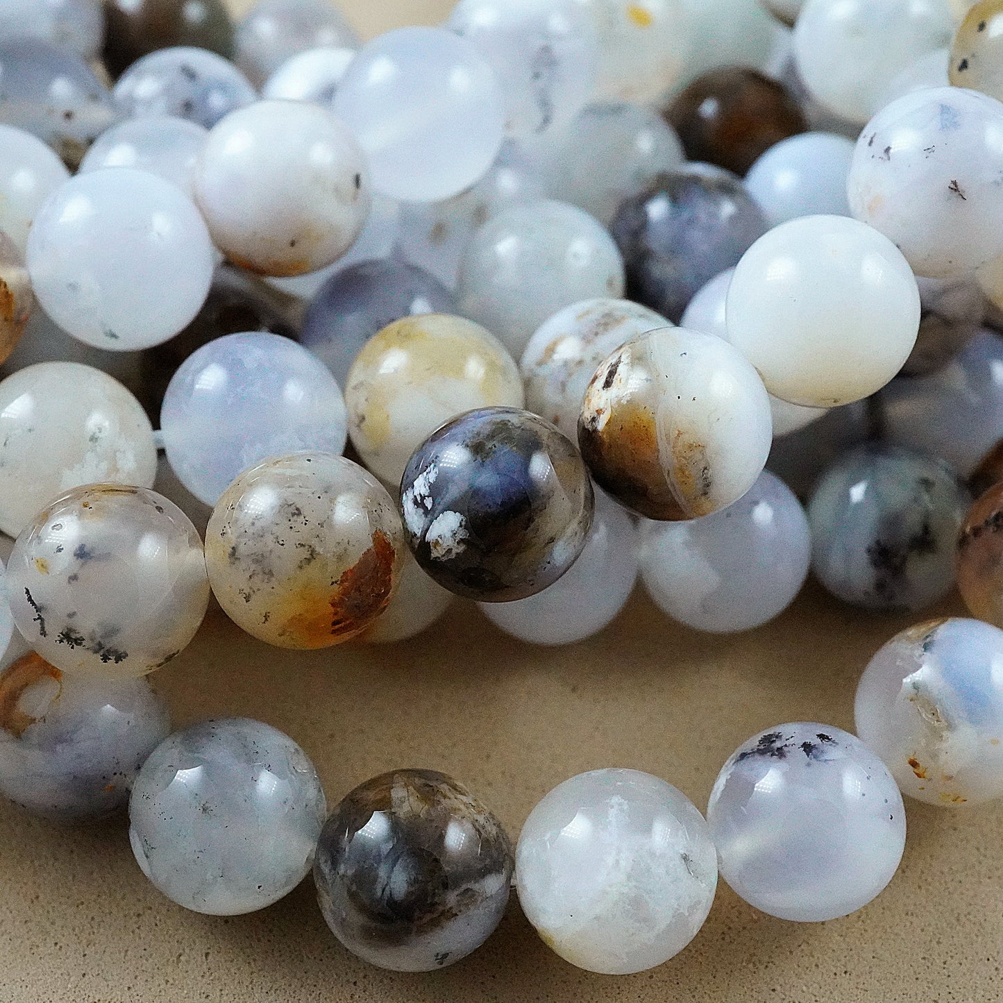 Dendritic Opal (Round)(Smooth)(6mm)(8mm)(10mm)(16"Strand)