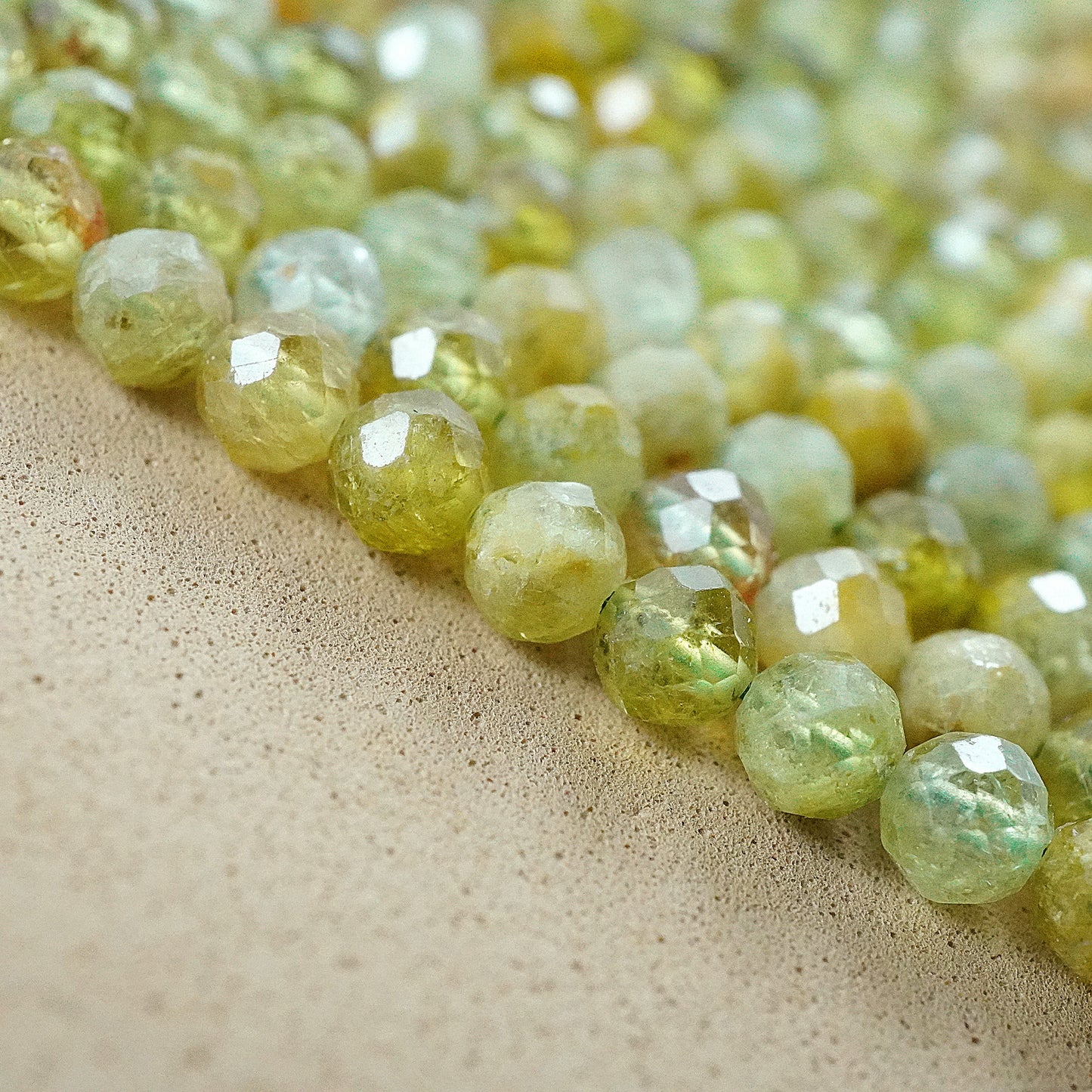 Green Garnet (AA)(Round)(Micro)(Faceted)(4mm)(15"Strand)