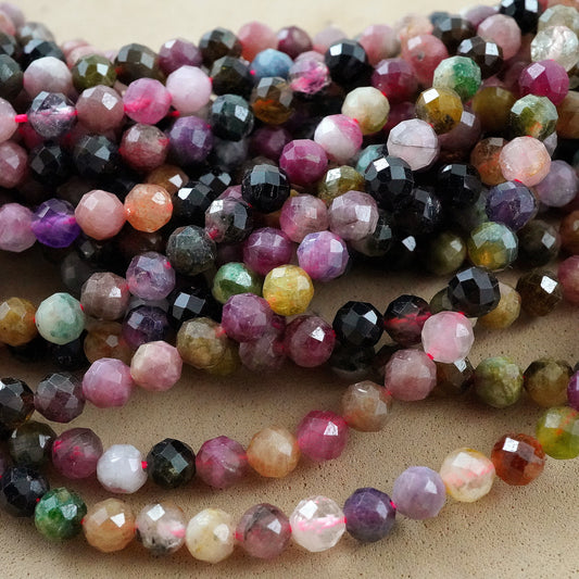 Watermelon Tourmaline (Round)(Micro)(Faceted)(4mm)(15.5"Strand)