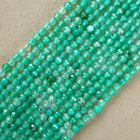 Green Agate (Round)(Micro)(Faceted)(Dyed)(2mm)(15"Strand)