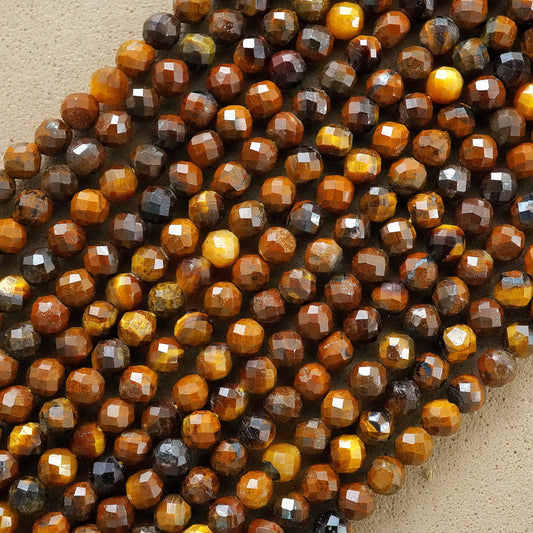 Tiger Eye (Round)(Micro)(Faceted)(2mm)(15"Strand)