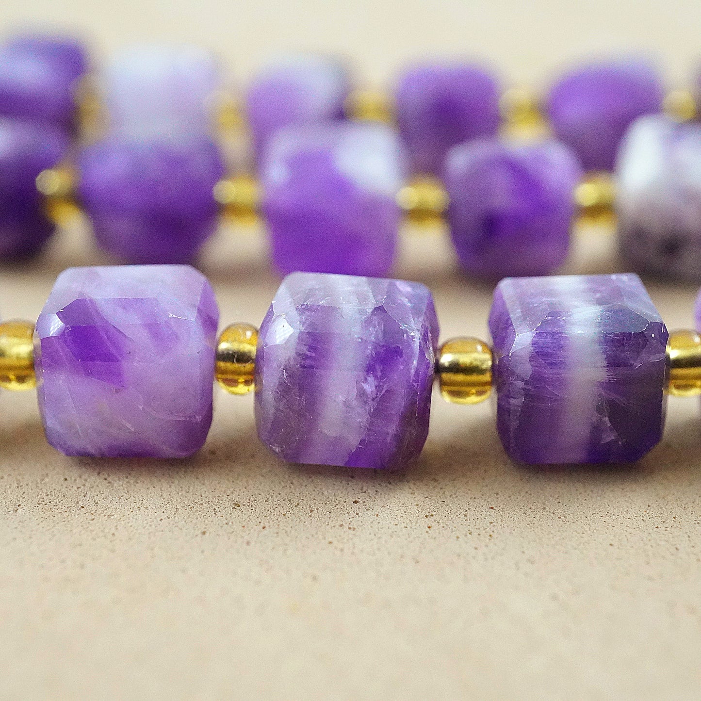 Chevron Amethyst (Cube)(Faceted)(8mm)(15"Strand)