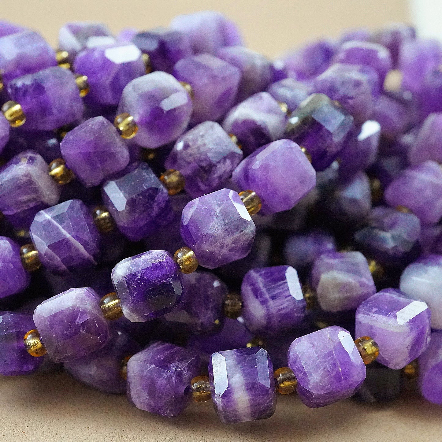 Chevron Amethyst (Cube)(Faceted)(8mm)(15"Strand)