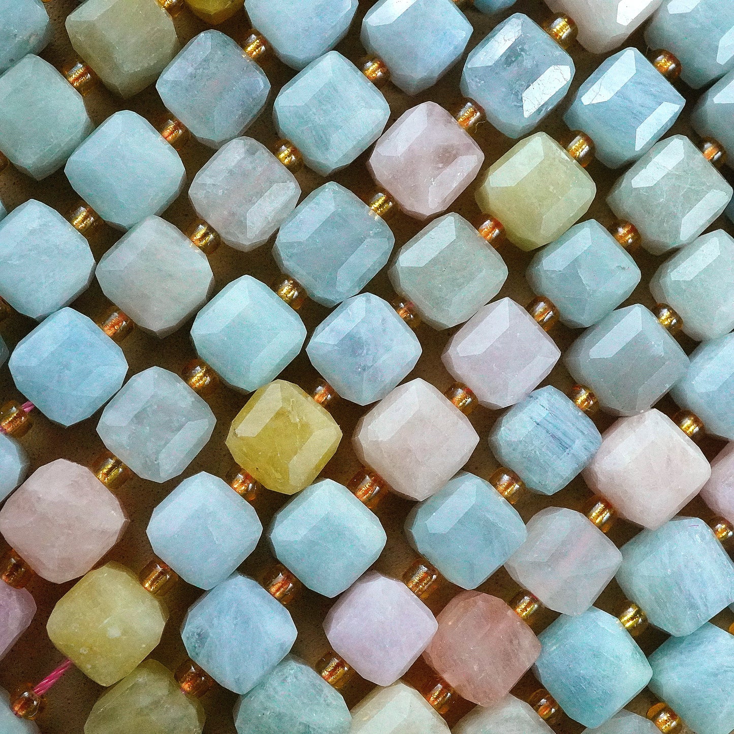 Aquamarine/Morganite Mix (Cube)(Faceted)(8mm)(15"Strand)