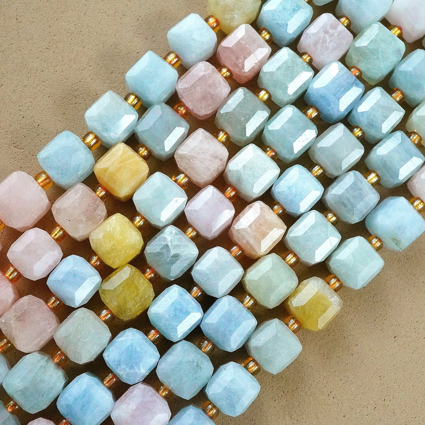 Aquamarine/Morganite Mix (Cube)(Faceted)(8mm)(15"Strand)