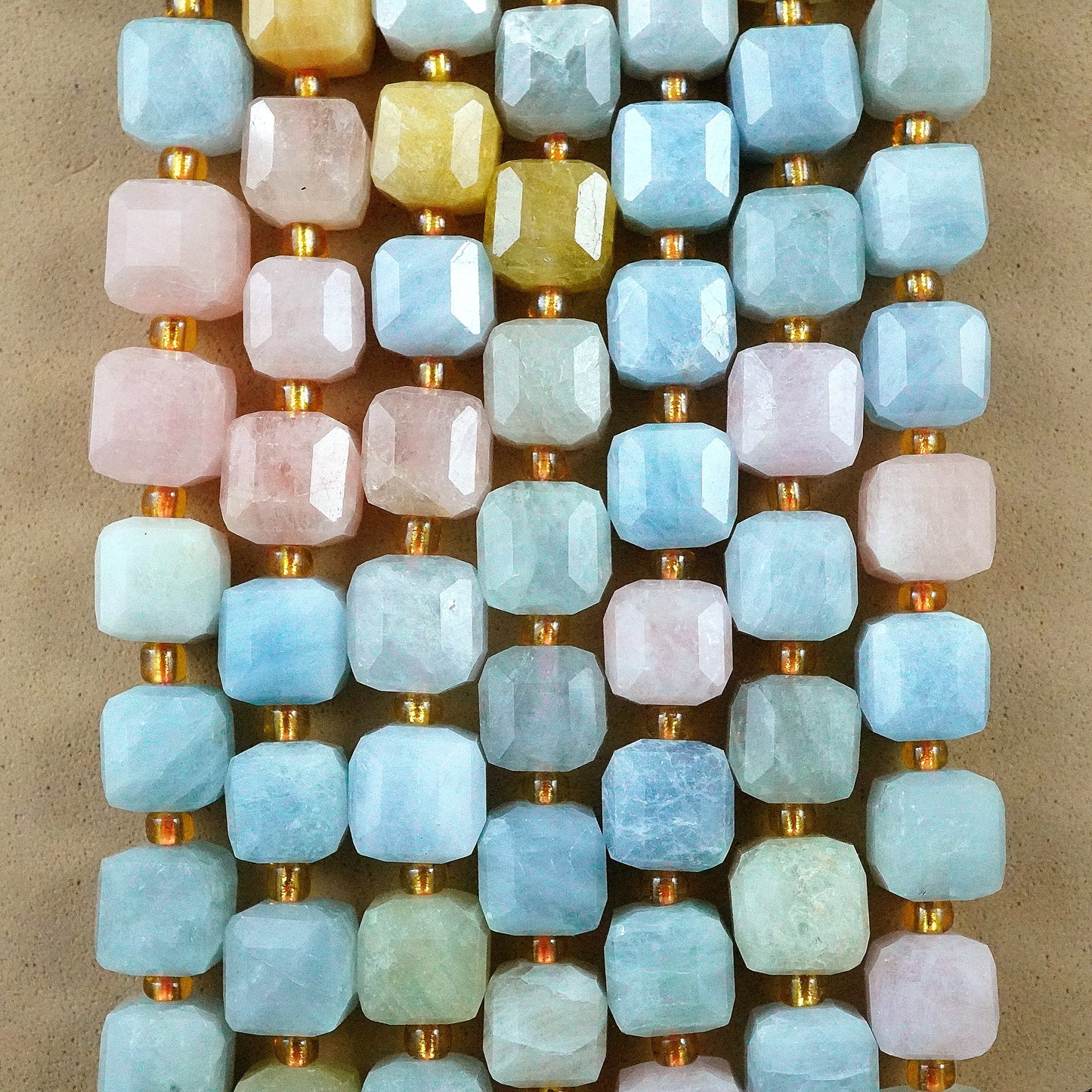 Aquamarine/Morganite Mix (Cube)(Faceted)(8mm)(15"Strand)