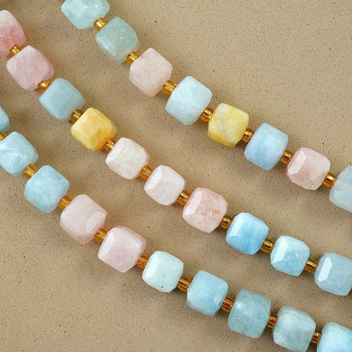 Aquamarine/Morganite Mix (Cube)(Faceted)(8mm)(15"Strand)