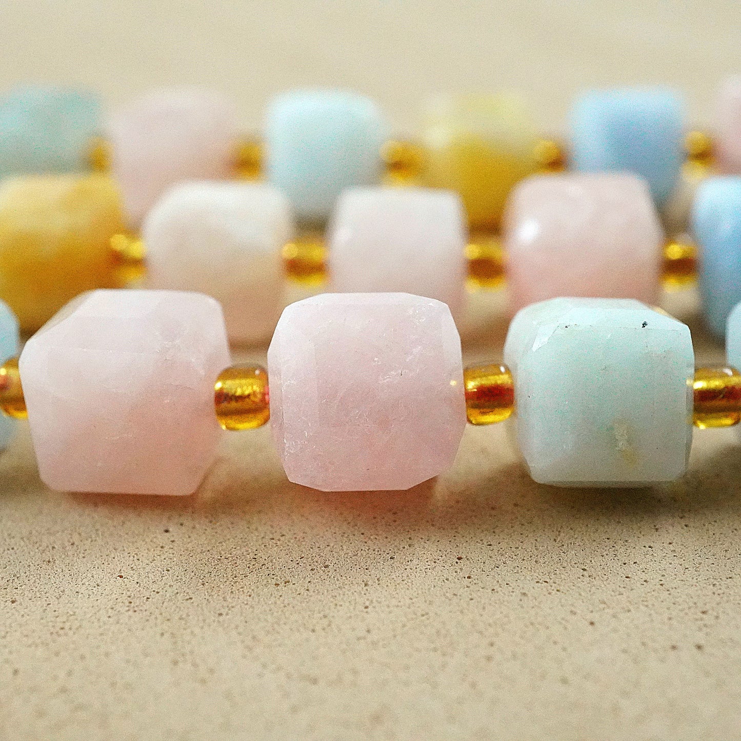 Aquamarine/Morganite Mix (Cube)(Faceted)(8mm)(15"Strand)