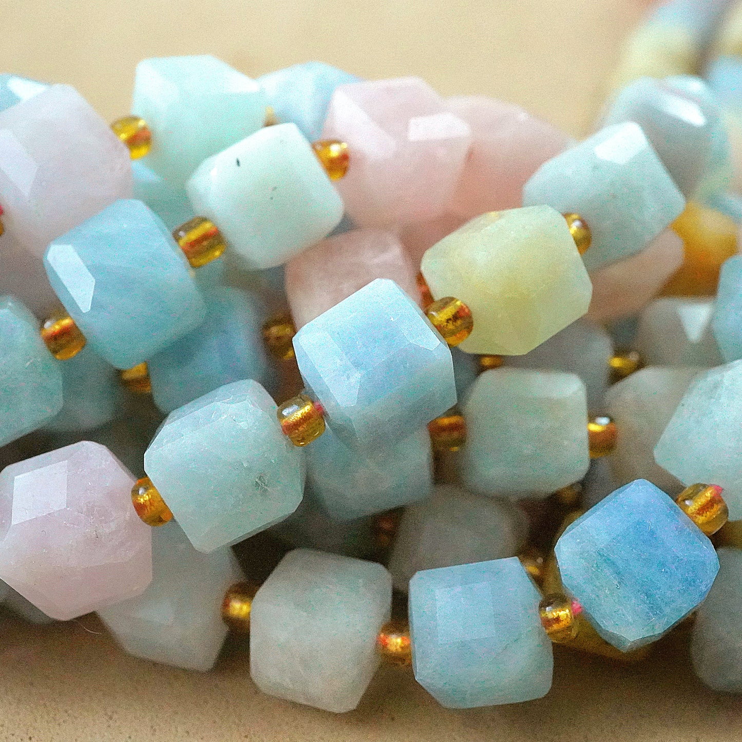 Aquamarine/Morganite Mix (Cube)(Faceted)(8mm)(15"Strand)