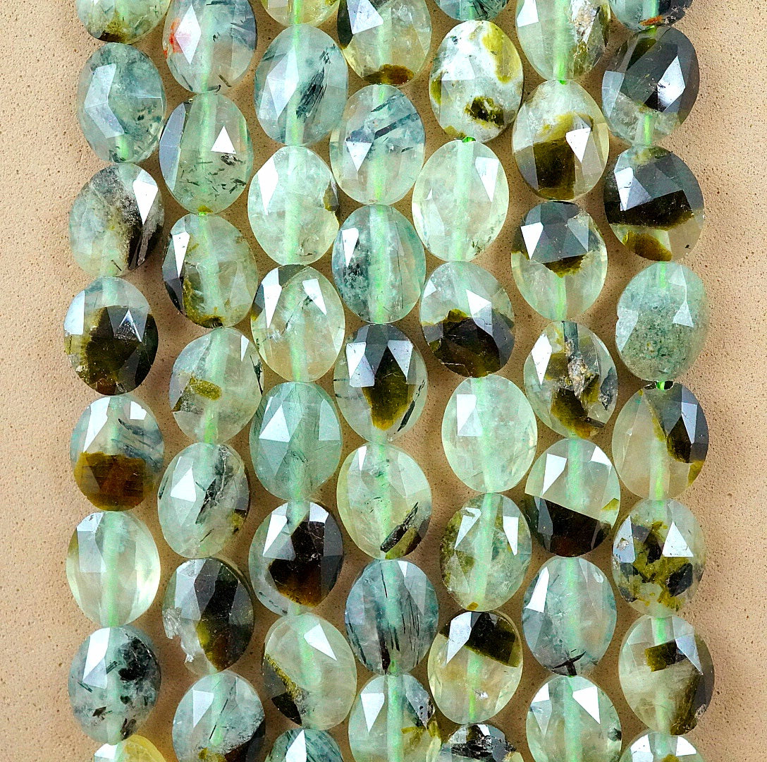 100% good Natural Prehnite Oval Shape Beads, Green Prehnite Gemstone Beads For Jewelry Making 8x6mm-10x6mm, Natural Prehnite Faceted Oval Beads