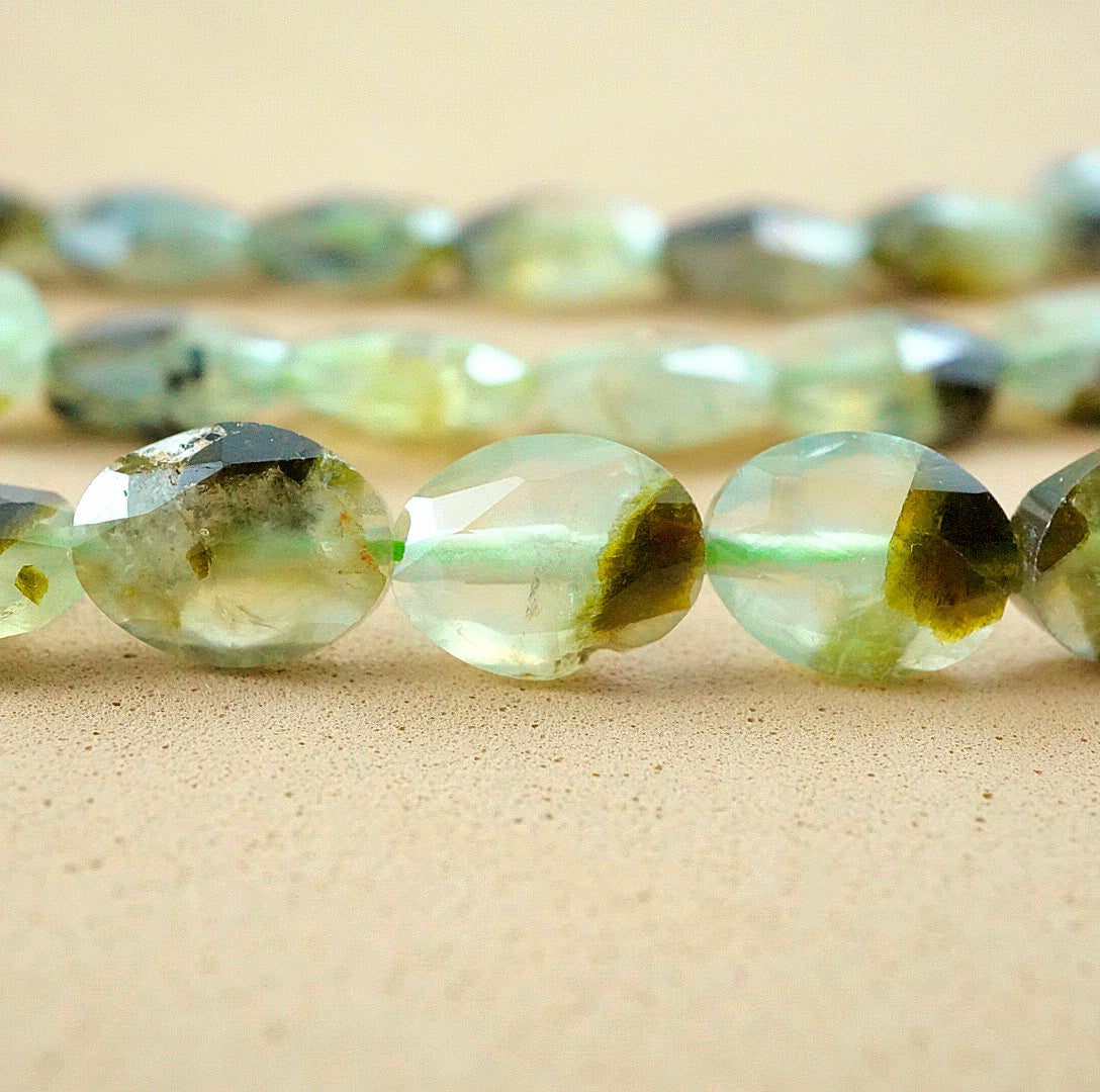 100% good Natural Prehnite Oval Shape Beads, Green Prehnite Gemstone Beads For Jewelry Making 8x6mm-10x6mm, Natural Prehnite Faceted Oval Beads