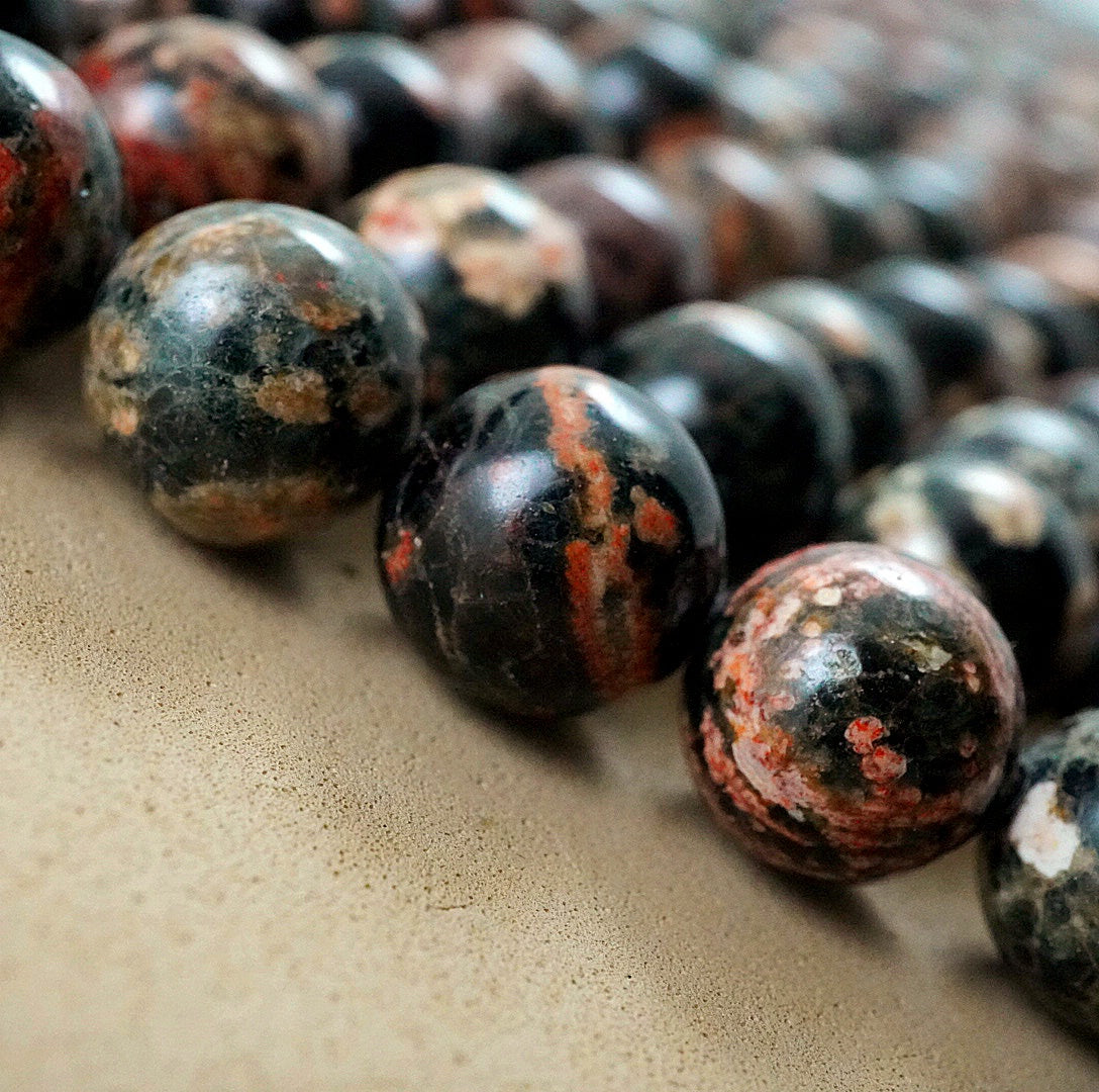 Red Snowflake Obsidian Bead Strand (Round)(Smooth)(6mm)(8mm)(10mm)(15"Strand)