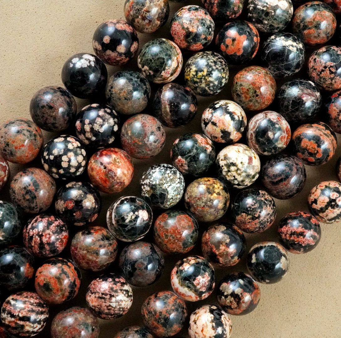 Red Snowflake Obsidian Bead Strand (Round)(Smooth)(6mm)(8mm)(10mm)(15"Strand)