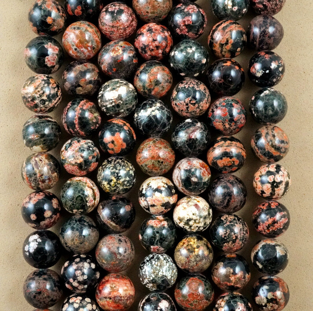 Red Snowflake Obsidian Bead Strand (Round)(Smooth)(6mm)(8mm)(10mm)(15"Strand)