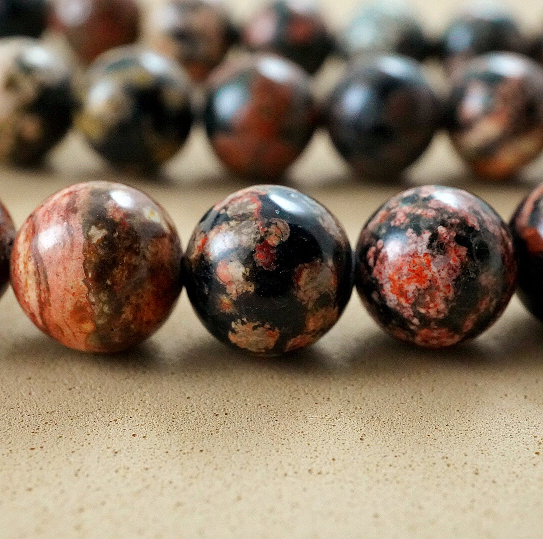 Red Snowflake Obsidian Bead Strand (Round)(Smooth)(6mm)(8mm)(10mm)(15"Strand)