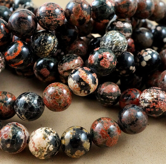 Red Snowflake Obsidian Bead Strand (Round)(Smooth)(6mm)(8mm)(10mm)(15"Strand)