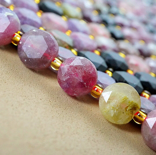 Watermelon Tourmaline (Coin)(Micro)(Faceted)(8×4mm)(15"Strand)