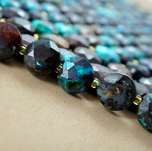 Shattuckite (Coin)(Micro)(Faceted)(8×4mm)(15"Strand)