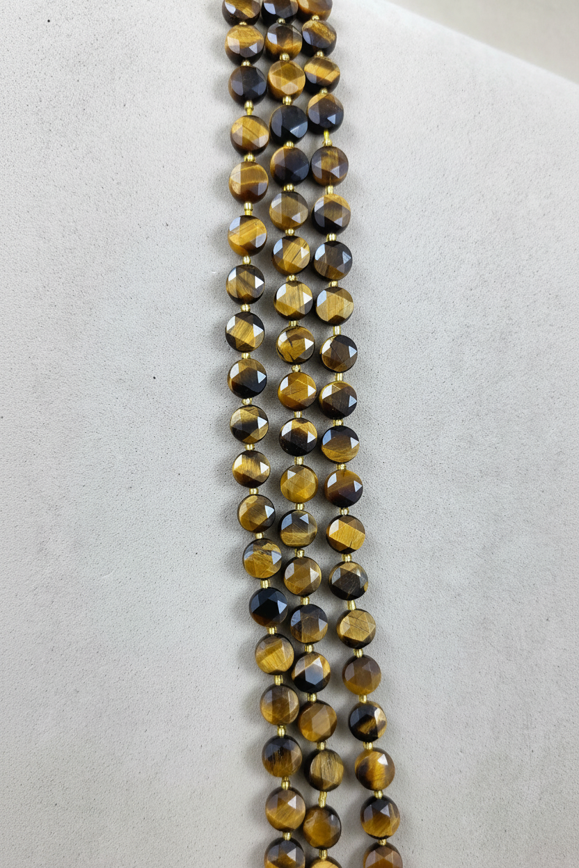 Tiger Eye (Coin)(Micro)(Faceted)(8×4mm)(15"Strand)
