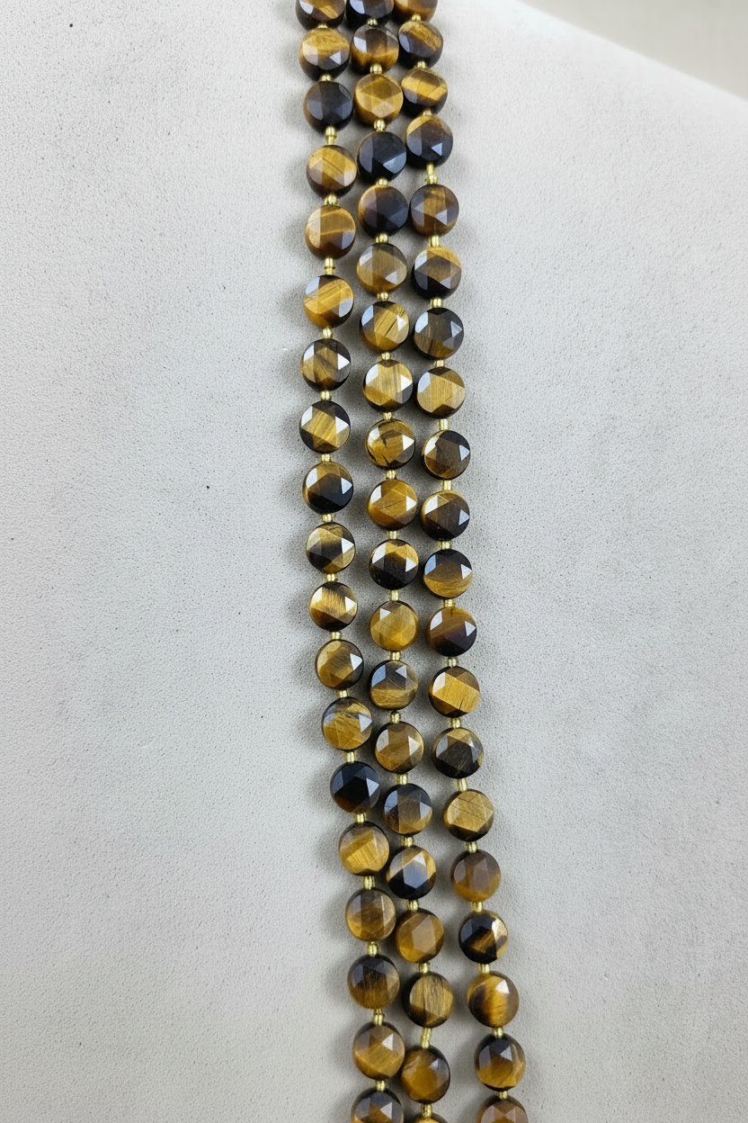 Tiger Eye (Coin)(Micro)(Faceted)(8×4mm)(15"Strand)