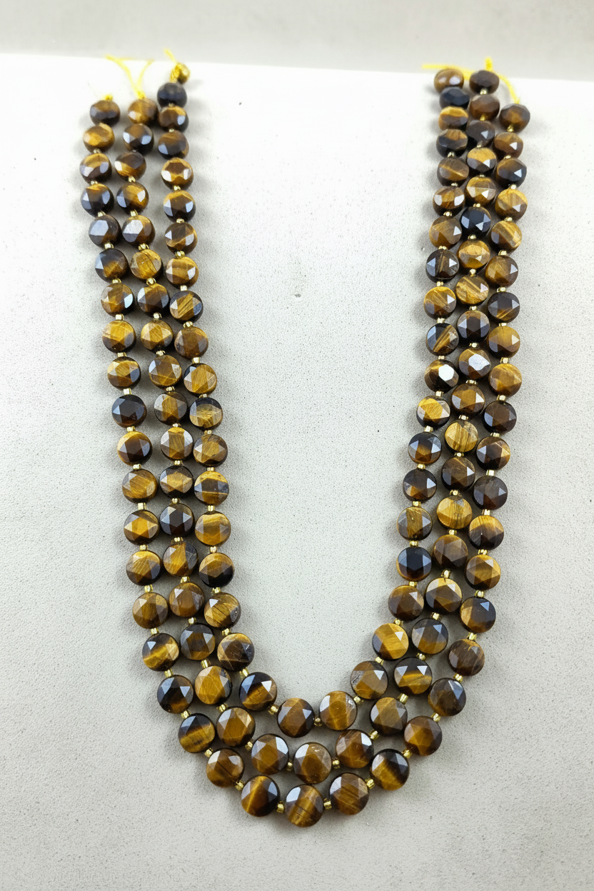 Tiger Eye (Coin)(Micro)(Faceted)(8×4mm)(15"Strand)