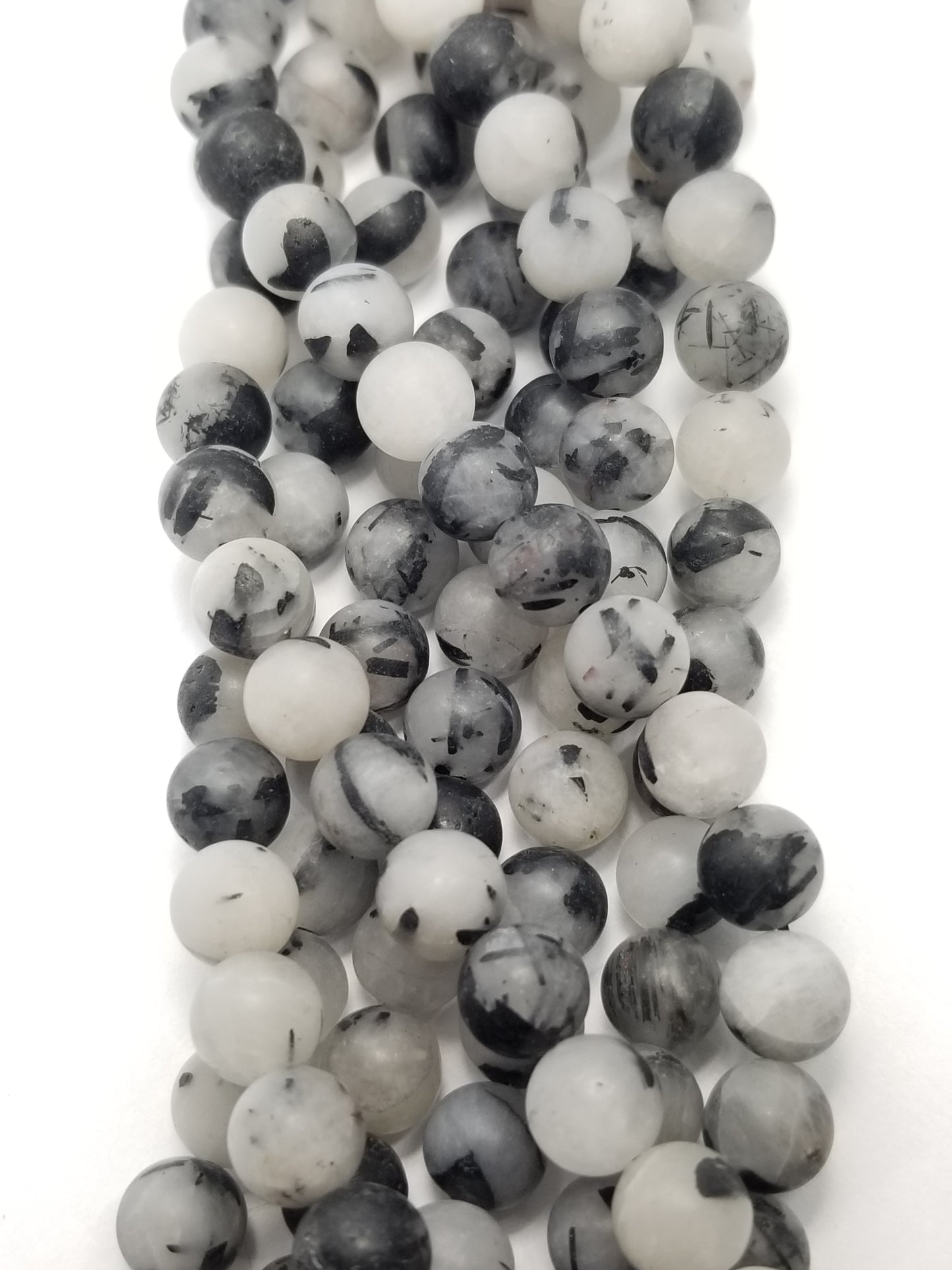 Black Tourmalated Quartz (Round)(Matte)(16"Strand)