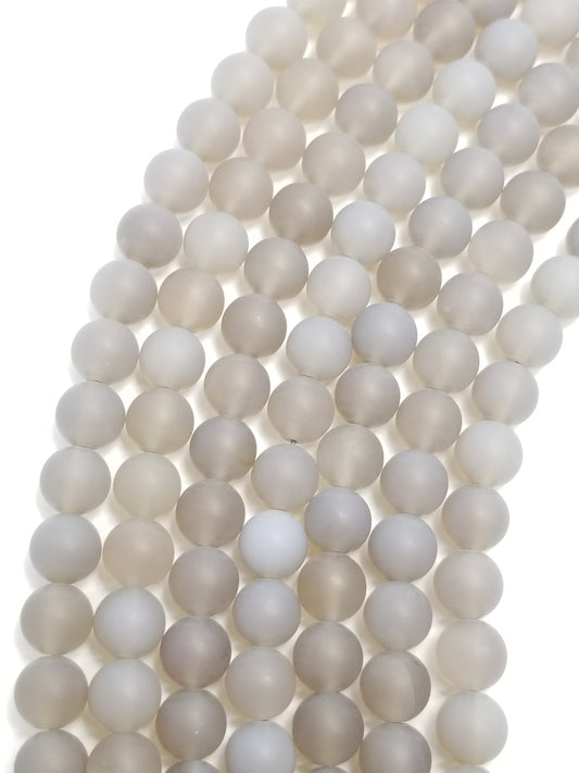 Grey Chalcedony (Round)(Matte)(16"Strand)