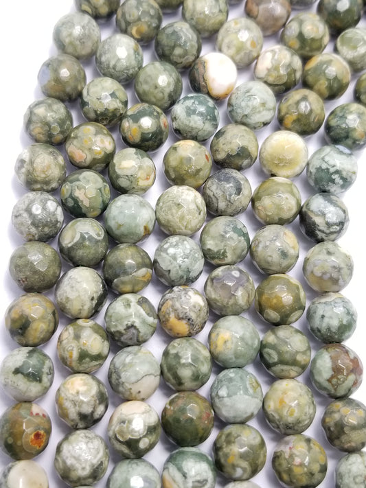 Green Rhyolite (Round)(Faceted)(16"Strand)