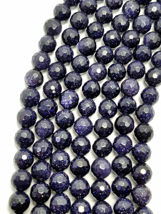 Blue Goldstone (Round)(Faceted) (4mm)(6mm)(8mm)(10mm)(16"Strand)