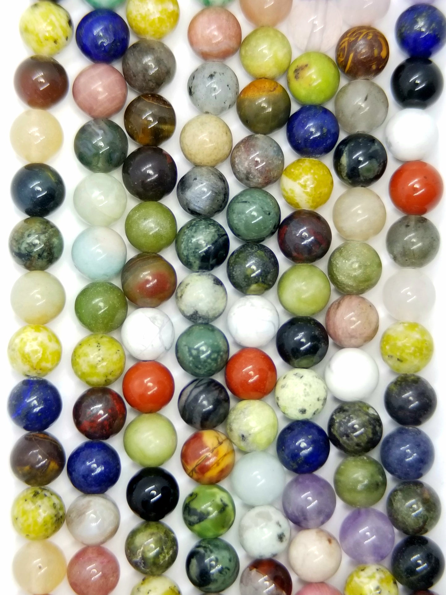 Mix Gem Stones (Round)(Smooth)(4mm)(6mm)(8mm)(10mm)(16"Strand)